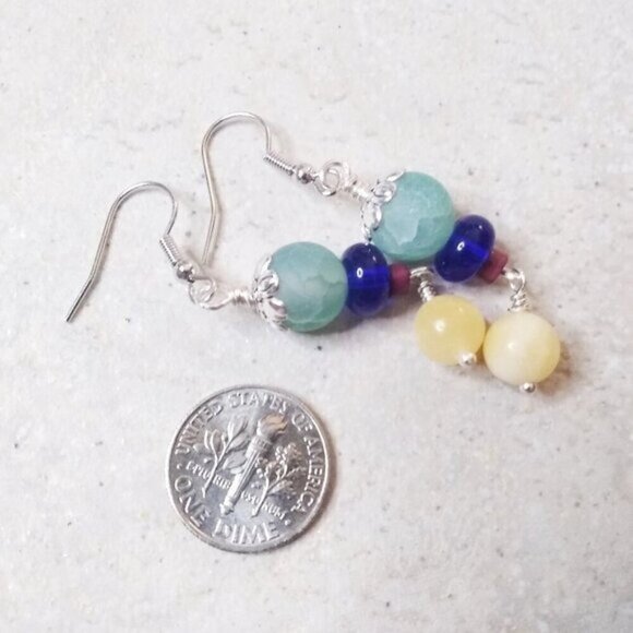 One-of-a-kind! Agate Citrine + Jasper Dangle Earrings! Vibrant Summer Colors! - Picture 4 of 6